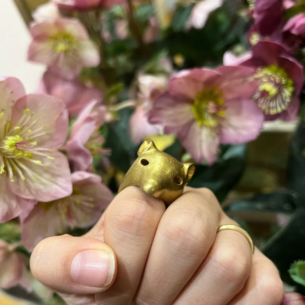 Brass Large Fox Ring Unisex Ring Size 9.5